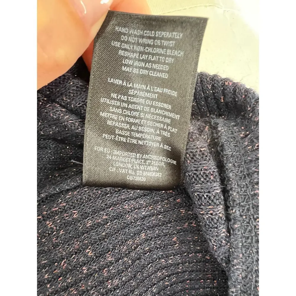 Anthropologie Postmark Blue Metallic Rib Knit Cowl Neck Relaxed Sweater XS